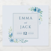 Elegant blue greenery names and date wedding schaumweinetikett (Einzelnes Label)