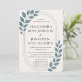 Elegant Blue Greenery & Silver Oval Hochzeit Einladung (Stehend Vorderseite)