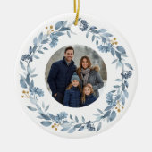 Elegant Blue Greenery Wreath Keramik Ornament (Vorne)