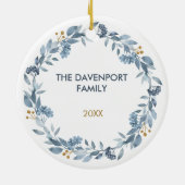 Elegant Blue Greenery Wreath Keramik Ornament (Hinten)