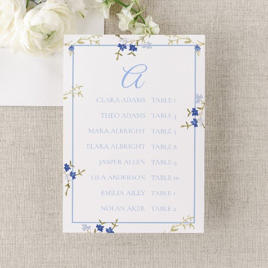 Elegant Blue & Grey Wedding Seating Chart Card Tischnummer