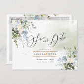 Elegant Blue Gum Foliage Save the Date Postkarte (Vorne/Hinten)
