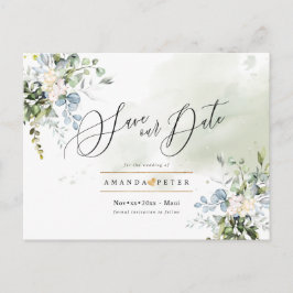 Elegant Blue Gum Foliage Save the Date Postkarte