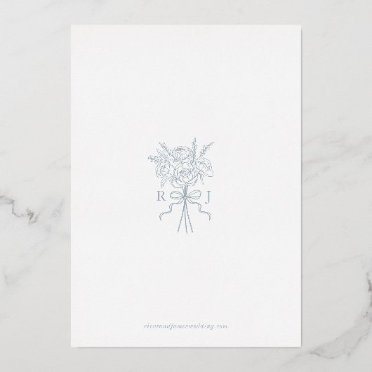 Elegant Blue Hand Drawn Bow Ribbon Save the Date Folieneinladung (Rückseite)