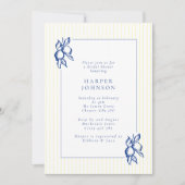 Elegant Blue Hand Drawn Lemon Amalfi Bridal Shower Einladung (Vorderseite)