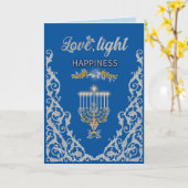 Elegant Blue Hanukkah Menorah Ornamental Karte (Gelbe Blume)