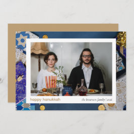 Elegant Blue Happy Hanukkah Family 1 Foto Feiertagskarte
