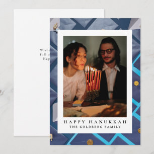 Elegant Blue Happy Hanukkah Family 1 Foto Feiertagskarte