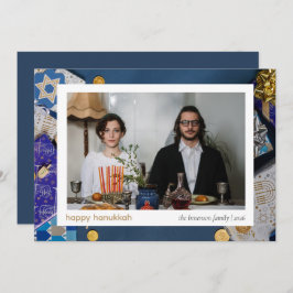 Elegant Blue Happy Hanukkah Family 1 Foto Feiertagskarte