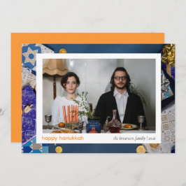 Elegant Blue Happy Hanukkah Family 1 Foto Feiertagskarte
