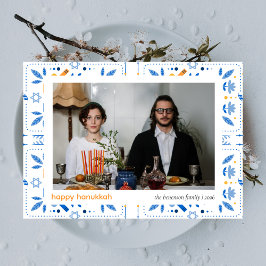 Elegant Blue Happy Hanukkah Family 1 Foto Feiertagskarte