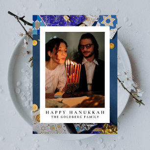 Elegant Blue Happy Hanukkah Family 1 Foto Feiertagskarte