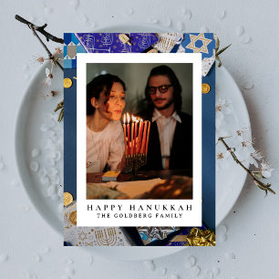 Elegant Blue Happy Hanukkah Family 1 Foto Feiertagskarte
