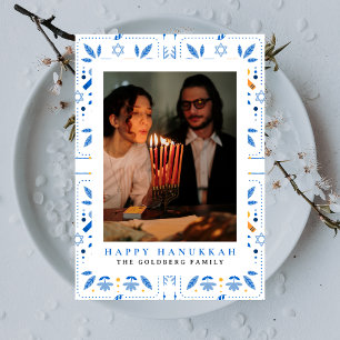 Elegant Blue Happy Hanukkah Family 1 Foto Feiertagskarte