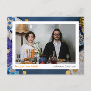 Elegant Blue Happy Hanukkah Family 1 Foto Feiertagspostkarte