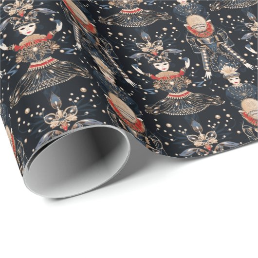 Elegant Blue Harlequin, Black Geschenkpapier (Rolleneckpunkt)