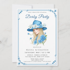 Elegant Blue Hat Garden Party Invitation Einladung