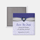 Elegant Blue Heart Diamond Speichern Sie das Date  Magnet (Vorderseite/Rückseite)