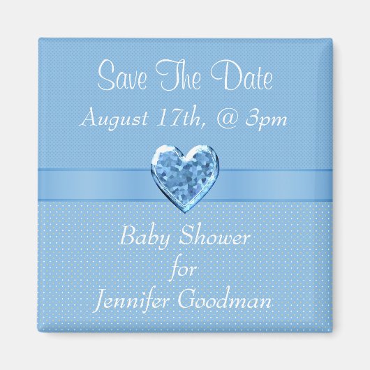 Elegant Blue Heart Jewel Save the Date Baby Shower Magnet (Vorne)