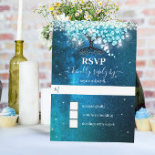 Elegant Blue Heart Leaf Tree Wedding SPAREN SIE DA Einladung