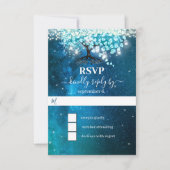 Elegant Blue Heart Leaf Tree Wedding SPAREN SIE DA Einladung (Vorderseite)