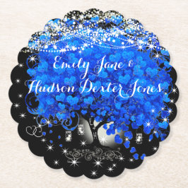 Elegant Blue Heart Leaf Tree Wedding Untersetzer