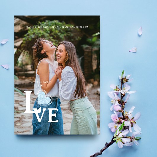 Elegant Blue Heart Photo Fancy Love Wedding Save The Date