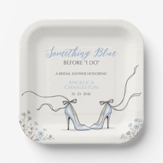Elegant Blue Heels Bridal Shower Pappteller (Vorderseite)
