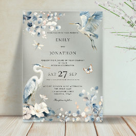 Elegant Blue Heron Foliage Florals Wedding Acryleinladungen