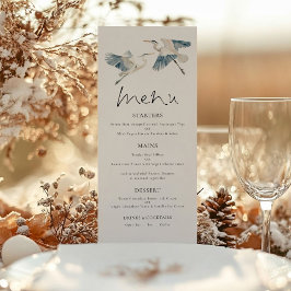 Elegant Blue Heron Script Wedding Menükarte