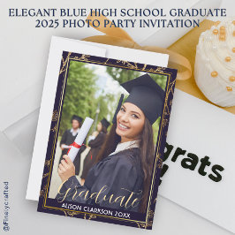 Elegant Blue High School Graduate 2025 Foto Party Einladung
