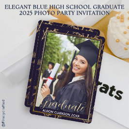 Elegant Blue High School Graduate 2025 Foto Party Einladung