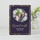 Elegant Blue High School Graduate 2025 Foto Party Einladung (Stehend Vorderseite)