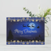 Elegant Blue Holly Reindeer Weihnachten (Stehend Vorderseite)