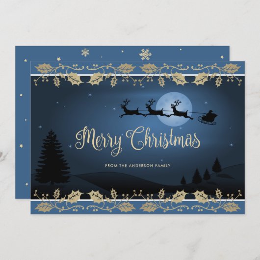 Elegant Blue Holly Reindeer Weihnachten (Vorne/Hinten)