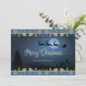 Elegant Blue Holly Reindeer Weihnachten (Stehend Vorderseite)