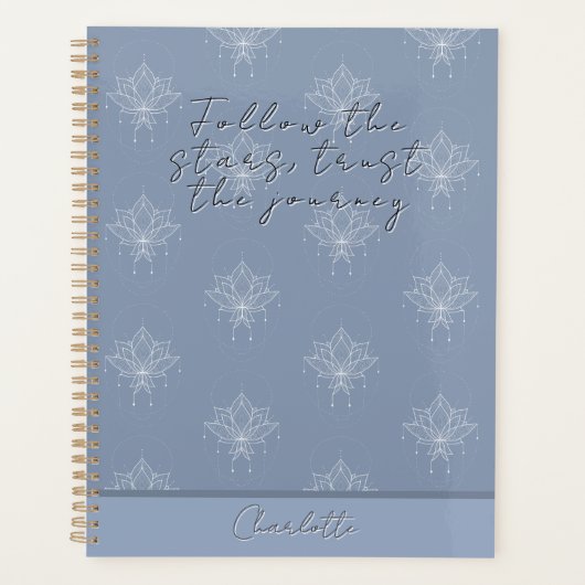 Elegant Blue Hübsch Floral Lotus Planer (Vorderseite)