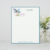 Elegant Blue Hummingbird personalize Paper (Stehend Vorderseite)