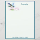 Elegant Blue Hummingbird personalize Paper (Vorderseite)