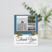 Elegant Blue Hummingbird Wedding Foto Collage Dankeskarte (Stehend Vorderseite)