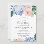 Elegant Blue Hydrangea 50. Hochzeitstag Einladung (Vorderseite)