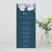 Elegant Blue Hydrangea | Abendmenü für Hochzeiten Menükarte (Stehend Vorderseite)