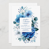 Elegant Blue Hydrangea Anemone Eucalyptus Einladung (Vorne/Hinten)