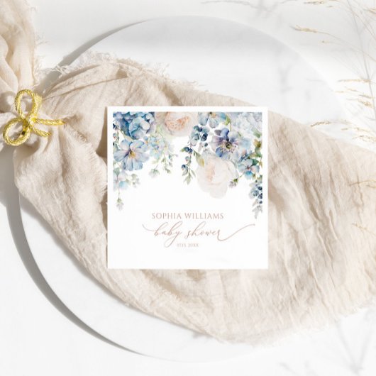 Elegant Blue Hydrangea Baby Shower Napkins Serviette