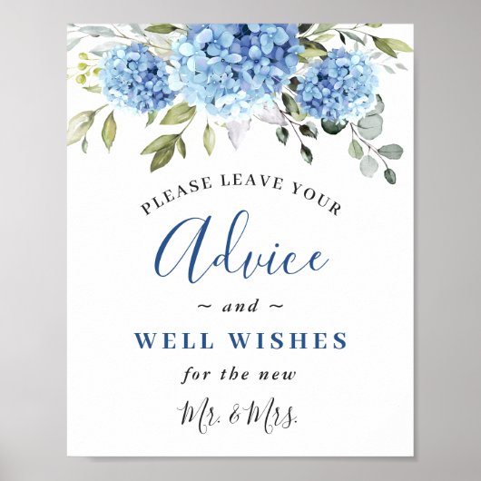 Elegant Blue Hydrangea Beratung & Wünsche Hochzeit Poster (Vorne)