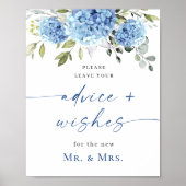 Elegant Blue Hydrangea Beratung & Wünsche Hochzeit Poster (Vorne)
