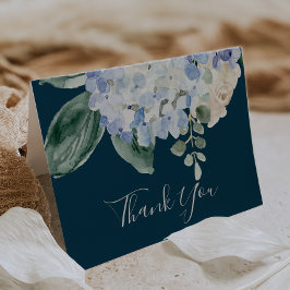 Elegant Blue Hydrangea | Blank Navy Dankeschön Kar Dankeskarte
