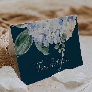 Elegant Blue Hydrangea   Blank Navy Dankeschön Kar Dankeskarte