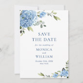 Elegant Blue Hydrangea Blume Frühaufstehung Save The Date (Vorderseite)