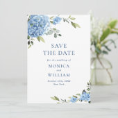 Elegant Blue Hydrangea Blume Frühaufstehung Save The Date (Stehend Vorderseite)